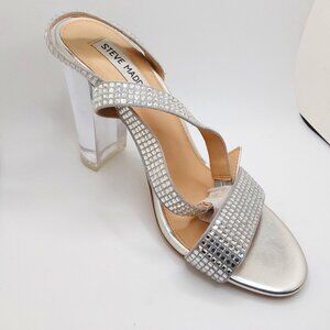 Steve Madden Yaya Clear Heel Rhinestone Sandals Women's Size 8M